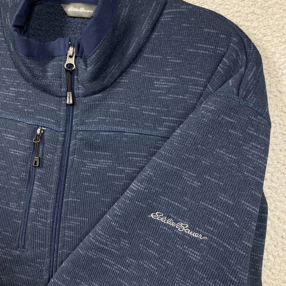 Eddie Bauer Full Zip Sweatshirt‎ Mens 2XL Blue SLEEVE COMPANY LOGO Mock Neck